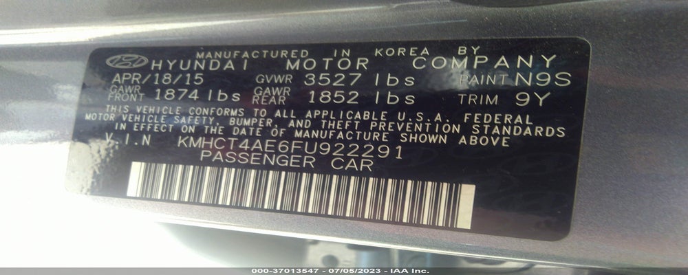 KMHCT4AE6FU922291 2015 HYUNDAI ACCENT photo no. 9