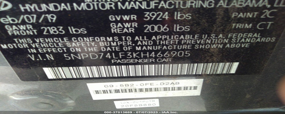 5NPD74LF3KH466905 2019 HYUNDAI ELANTRA photo no. 9