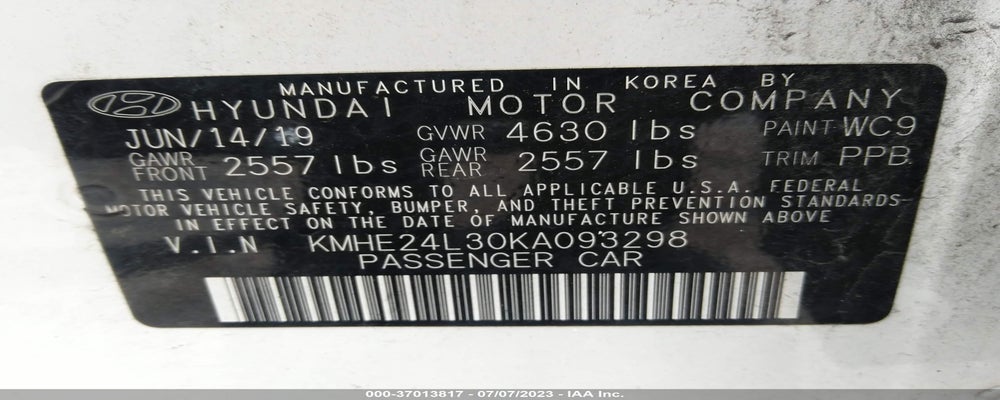 KMHE24L30KA093298 2019 HYUNDAI SONATA HYBRID photo no. 9