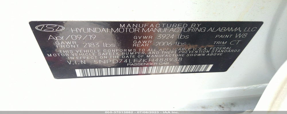 5NPD74LF7KH488938 2019 HYUNDAI ELANTRA photo no. 9