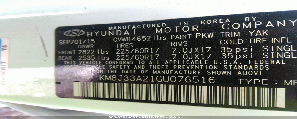 KM8J33A21GU076516 2016 HYUNDAI TUCSON photo no. 9