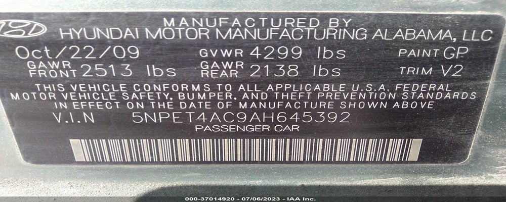 5NPET4AC9AH645392 2010 HYUNDAI SONATA photo no. 9