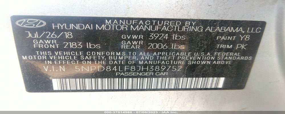 5NPD84LF8JH389752 2018 HYUNDAI ELANTRA photo no. 9