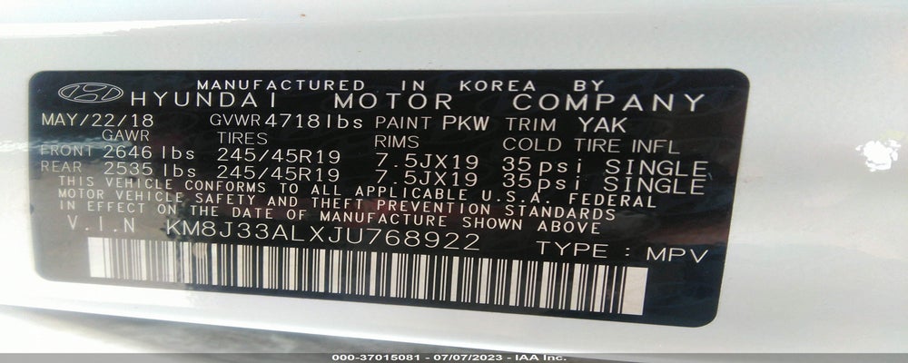 KM8J33ALXJU768922 2018 HYUNDAI TUCSON photo no. 9