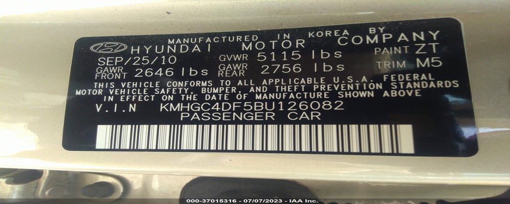KMHGC4DF5BU126082 2011 HYUNDAI GENESIS photo no. 9