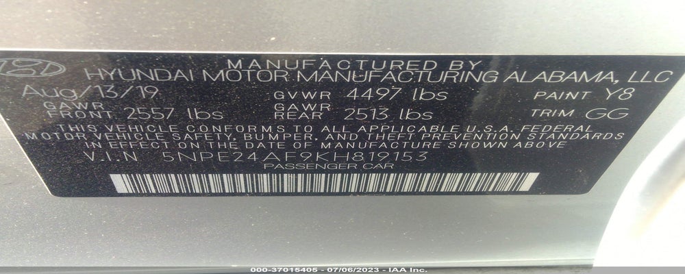 5NPE24AF9KH819153 2019 HYUNDAI SONATA photo no. 9