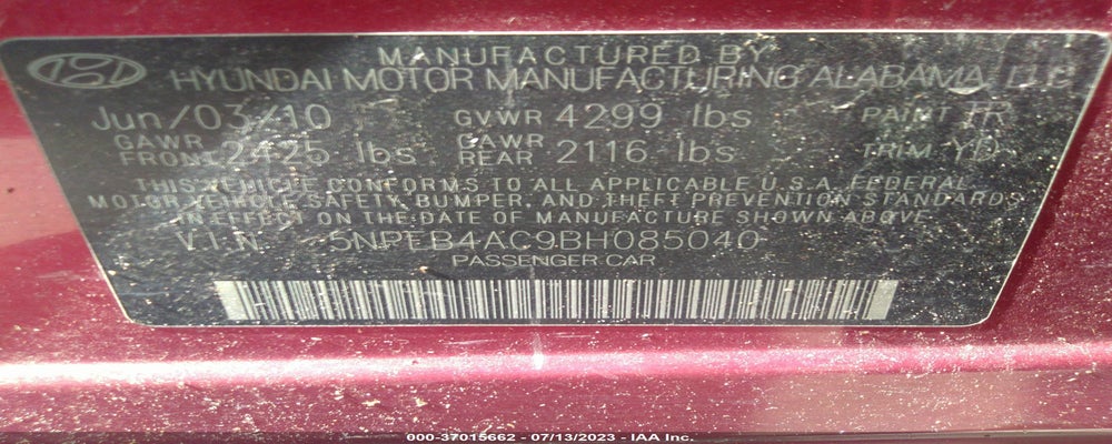 5NPEB4AC9BH085040 2011 HYUNDAI SONATA photo no. 9