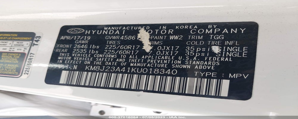 KM8J23A41KU018340 2019 HYUNDAI TUCSON photo no. 9