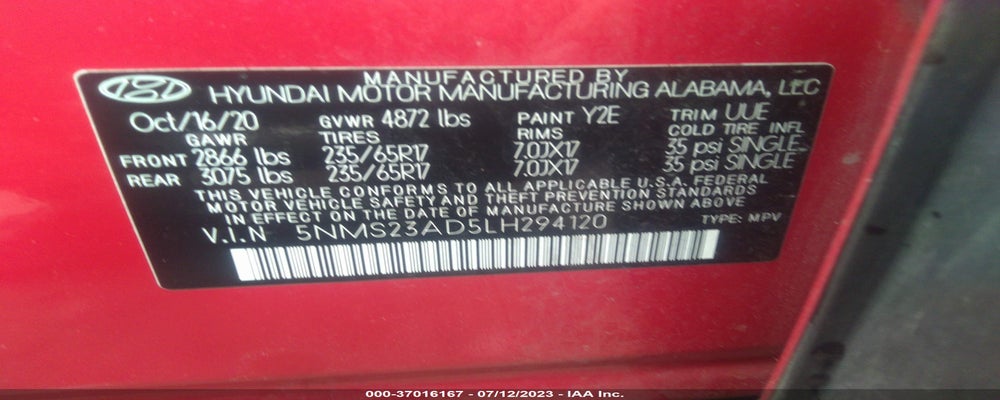 5NMS23AD5LH294120 2020 HYUNDAI SANTA FE photo no. 9