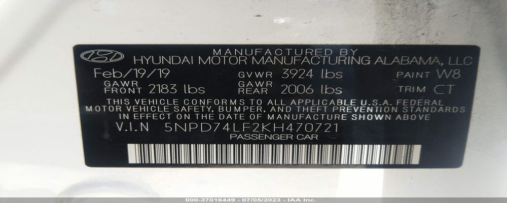 5NPD74LF2KH470721 2019 HYUNDAI ELANTRA photo no. 9