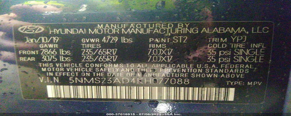 5NMS23AD4KH077088 2019 HYUNDAI SANTA FE photo no. 9
