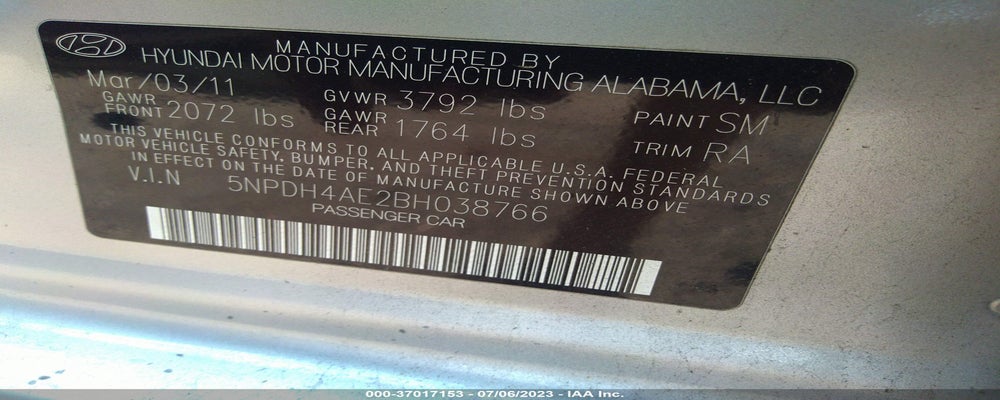 5NPDH4AE2BH038766 2011 HYUNDAI ELANTRA photo no. 9