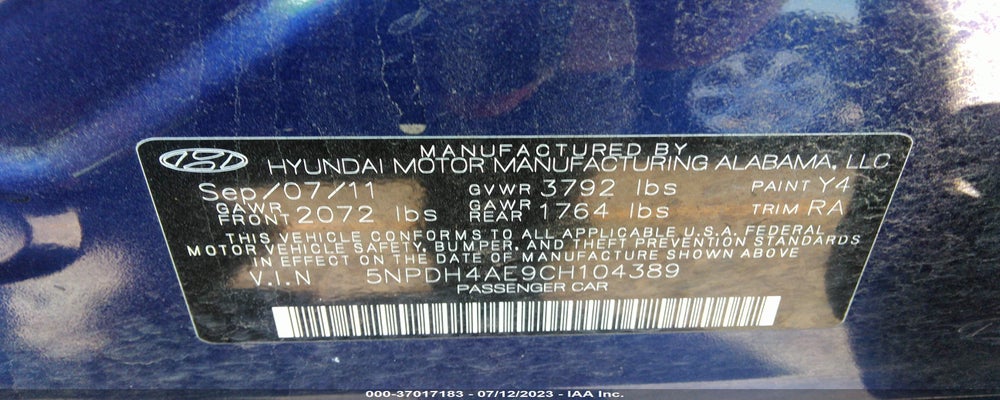 5NPDH4AE9CH104389 2012 HYUNDAI ELANTRA photo no. 9