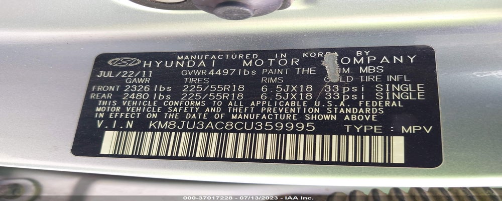 KM8JU3AC8CU359995 2012 HYUNDAI TUCSON photo no. 9