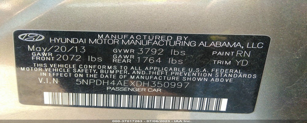 5NPDH4AEXDH350997 2013 HYUNDAI ELANTRA photo no. 9