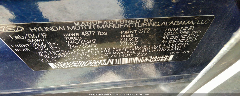 5NMS2CAD7KH087727 2019 HYUNDAI SANTA FE photo no. 9