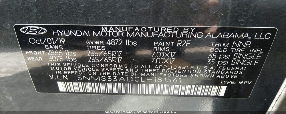 5NMS33AD0LH181561 2020 HYUNDAI SANTA FE photo no. 9