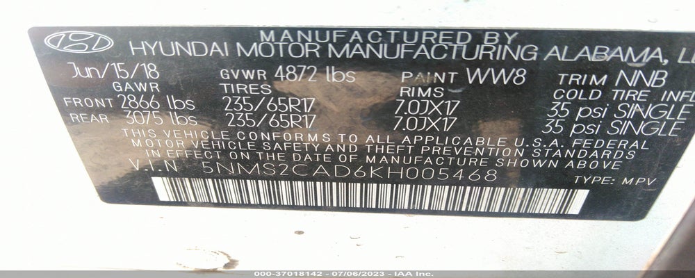 5NMS2CAD6KH005468 2019 HYUNDAI SANTA FE photo no. 9