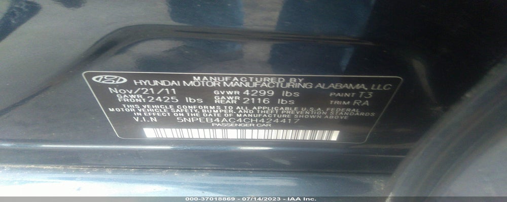 5NPEB4AC4CH424417 2012 HYUNDAI SONATA photo no. 9