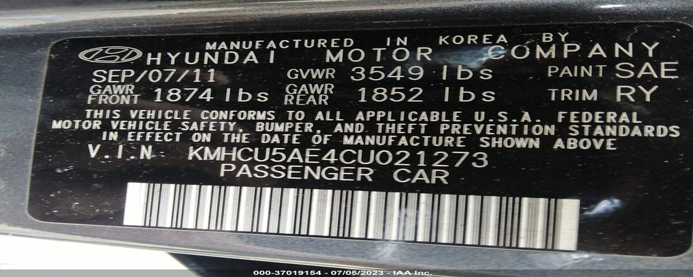 KMHCU5AE4CU021273 2012 HYUNDAI ACCENT photo no. 9