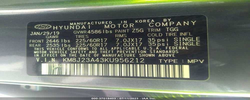 KM8J23A43KU956212 2019 HYUNDAI TUCSON photo no. 9