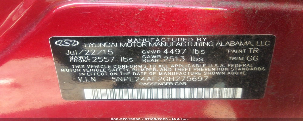 5NPE24AF2GH275697 2016 HYUNDAI SONATA photo no. 9
