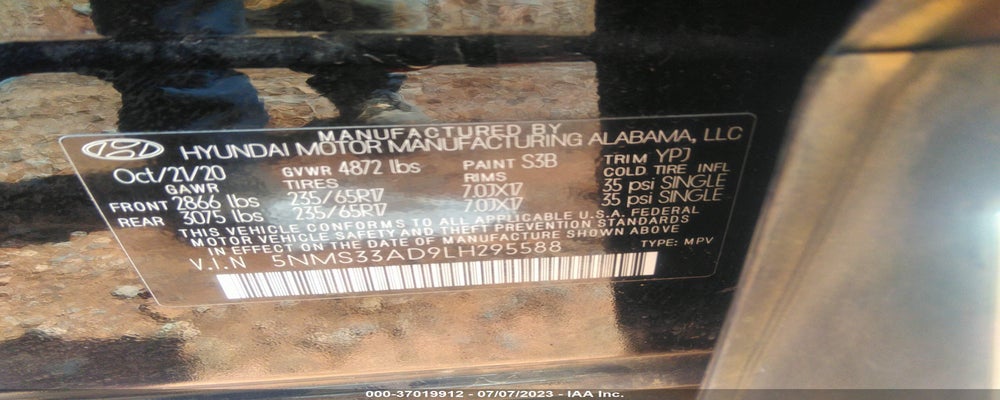 5NMS33AD9LH295588 2020 HYUNDAI SANTA FE photo no. 9