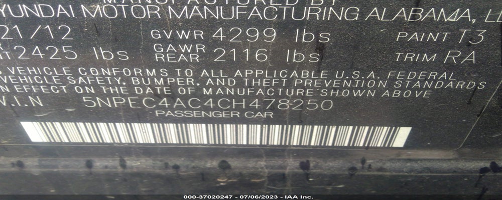 5NPEC4AC4CH478250 2012 HYUNDAI SONATA photo no. 9