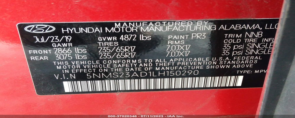 5NMS23AD1LH150290 2020 HYUNDAI SANTA FE photo no. 9
