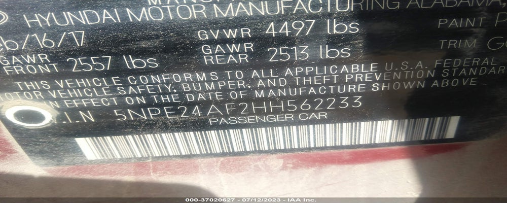 5NPE24AF2HH562233 2017 HYUNDAI SONATA photo no. 9