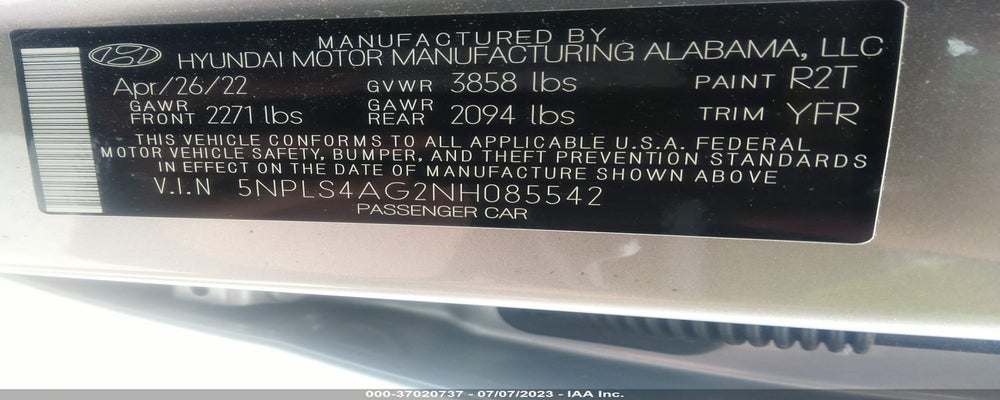 5NPLS4AG2NH085542 2022 HYUNDAI ELANTRA photo no. 9