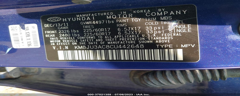KM8JU3AC8CU442648 2012 HYUNDAI TUCSON photo no. 9