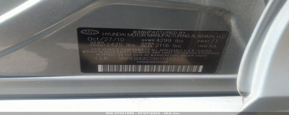 5NPEB4AC0BH192333 2011 HYUNDAI SONATA photo no. 9