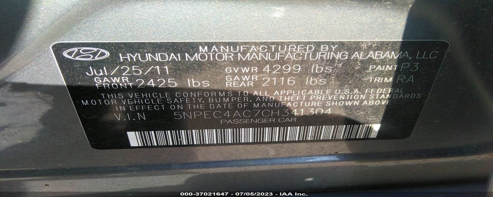 5NPEC4AC7CH341304 2012 HYUNDAI SONATA photo no. 9