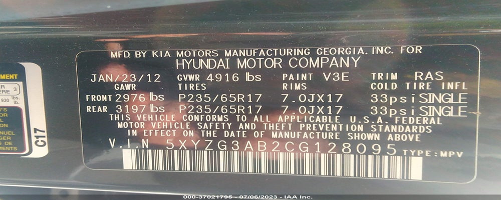 5XYZG3AB2CG128095 2012 HYUNDAI SANTA FE photo no. 9