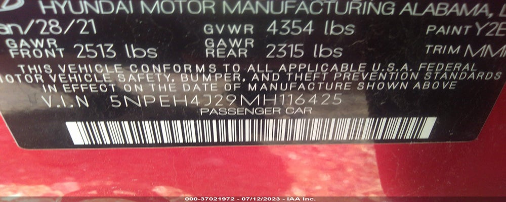 5NPEH4J29MH116425 2021 HYUNDAI SONATA photo no. 9