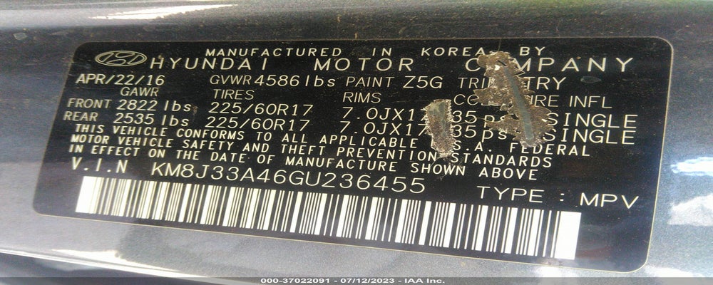 KM8J33A46GU236455 2016 HYUNDAI TUCSON photo no. 9