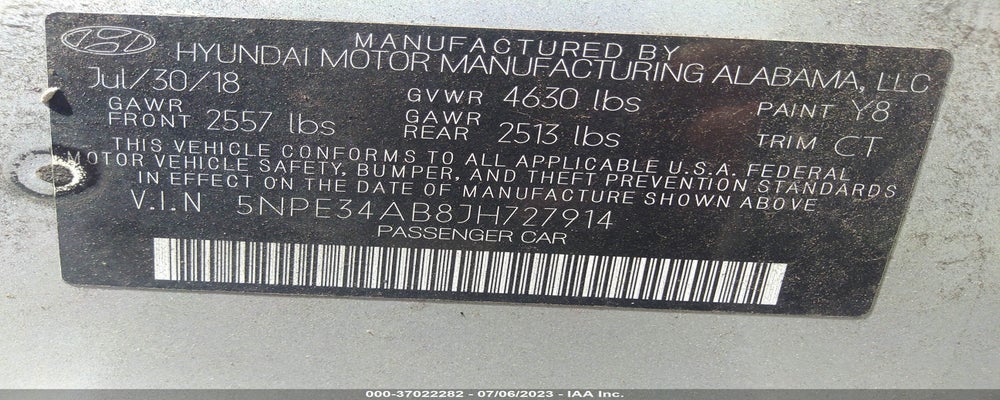 5NPE34AB8JH727914 2018 HYUNDAI SONATA photo no. 9