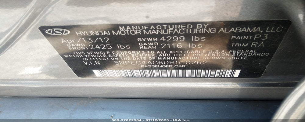5NPEC4AC6DH510262 2013 HYUNDAI SONATA photo no. 9