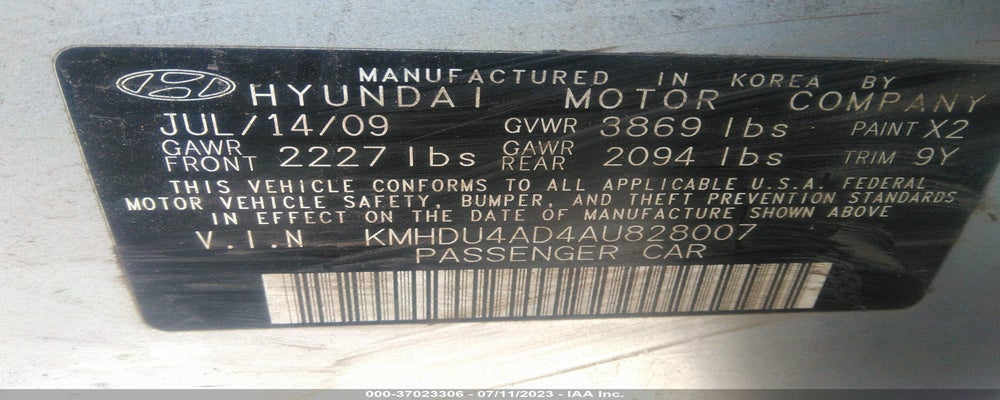 KMHDU4AD4AU828007 2010 HYUNDAI ELANTRA photo no. 9
