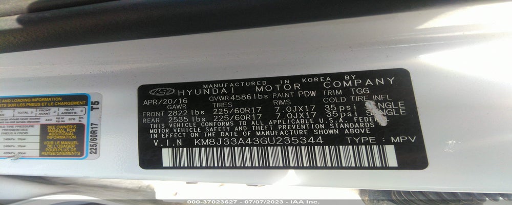 KM8J33A43GU235344 2016 HYUNDAI TUCSON photo no. 9