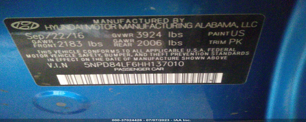 5NPD84LF6HH137010 2017 HYUNDAI ELANTRA photo no. 9