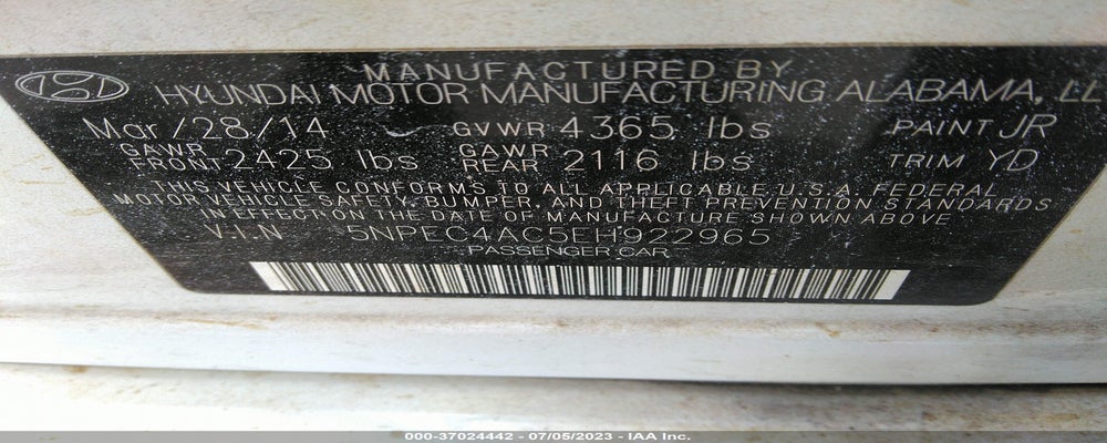 5NPEC4AC5EH922965 2014 HYUNDAI SONATA photo no. 9