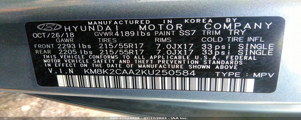 KM8K2CAA2KU250584 2019 HYUNDAI KONA photo no. 9