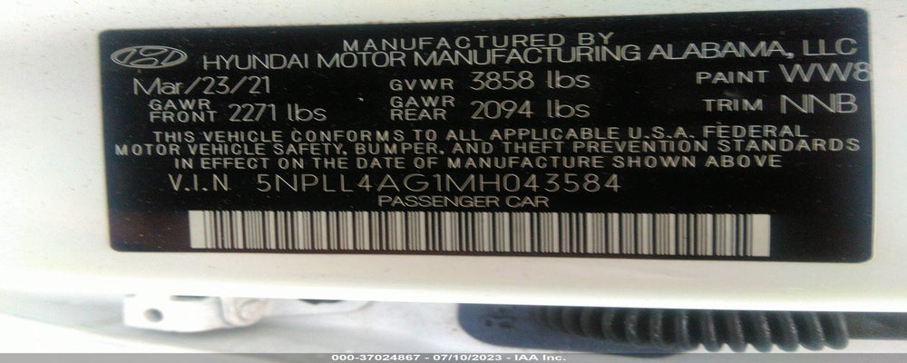 5NPLL4AG1MH043584 2021 HYUNDAI ELANTRA photo no. 9