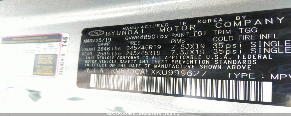 KM8J3CALXKU999627 2019 HYUNDAI TUCSON photo no. 9