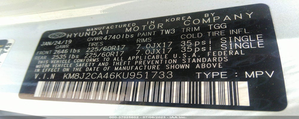 KM8J2CA46KU951733 2019 HYUNDAI TUCSON photo no. 9