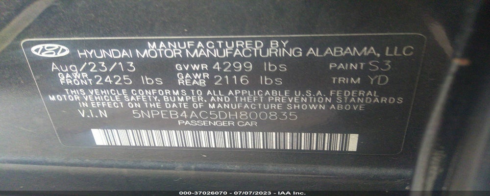 5NPEB4AC5DH800835 2013 HYUNDAI SONATA photo no. 9