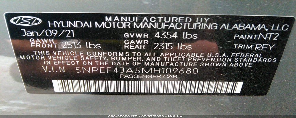 5NPEF4JA5MH109680 2021 HYUNDAI SONATA photo no. 9