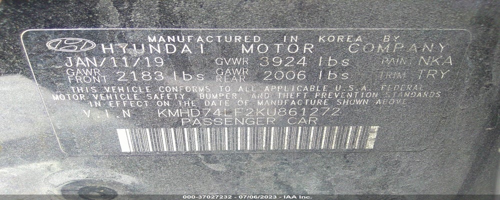 KMHD74LF2KU861272 2019 HYUNDAI ELANTRA photo no. 9